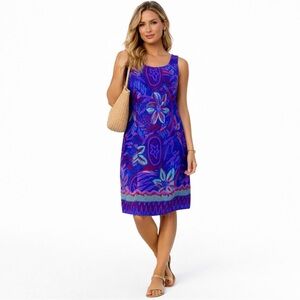 Vintage Rainbow Jo Tropical Vibrant Floral Hawaiian Resort Dress Sz Medium💛